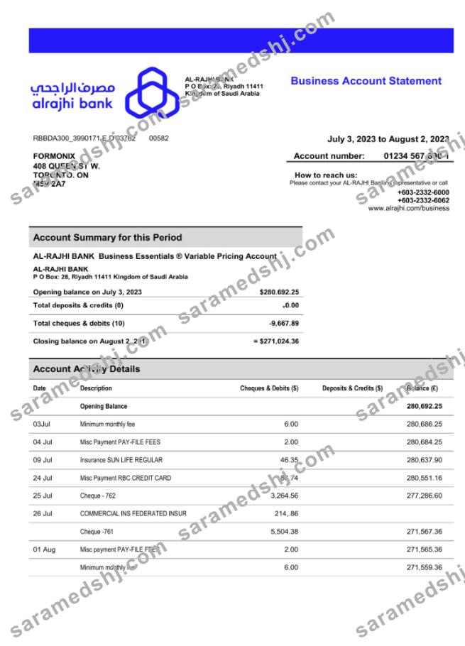 Al-Rajhi Bank  company account statement Word and PDF template